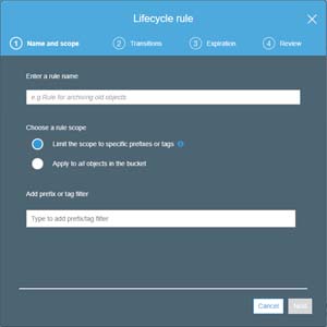 Lifecycle rules can be created through the Management tab.